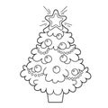 Christmas tree with ornaments and gifts. Christmas. New year. Coloring book for kids Royalty Free Stock Photo