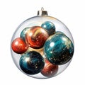 Christmas tree ornaments with planets inside