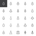 Christmas tree outline icons set Royalty Free Stock Photo