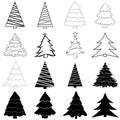 Christmas tree outline set. vector icon and silhouette shape collection Royalty Free Stock Photo