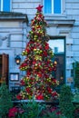 Christmas tree outside The Ivy Market, restaurant in Covent Garden