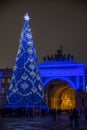 Christmas tree on Palace square at night. Royalty Free Stock Photo