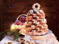 Christmas tree Pandoro in christmas time Royalty Free Stock Photo