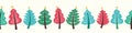 Christmas tree pattern design banner background. Cute seasonal vector seamless repeat border of trees and stars.