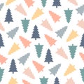 Christmas tree pattern seamless white background. Colorful forest trees Royalty Free Stock Photo