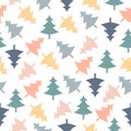 Christmas tree pattern seamless white background. Colorful forest trees Royalty Free Stock Photo