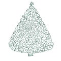 Christmas tree with patterns, graphic linear drawing on white background Royalty Free Stock Photo