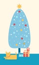 Christmas Tree and Pet in Room Vector Illustration Royalty Free Stock Photo
