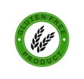 Gluten free product icon. round label with two spikelets and text in a circle. Vector green logo, sticker. diet brand trademark. Royalty Free Stock Photo