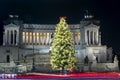 Christmas tree in Piazza Venezia, Rome, Italy. Long exposition Royalty Free Stock Photo