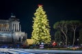 Christmas tree in Piazza Venezia, Rome, Italy. Long exposition Royalty Free Stock Photo