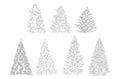 Set of graphics pine trees elements outline symbol, Christmas tree in holiday decorate Royalty Free Stock Photo