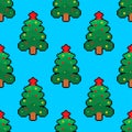 Christmas tree pixel art pattern seamless. Spruce 8 bit background. Xmas Pixelate vector texture Royalty Free Stock Photo