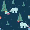 Christmas tree polar bear gifts seamless pattern Royalty Free Stock Photo