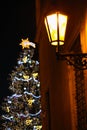 Christmas tree in Prague at night.