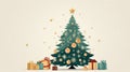 a christmas tree with presents around it on a beige background