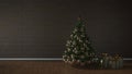 Christmas tree, presents and decoration in empty living room, mockup wall, 3D Illustration Royalty Free Stock Photo