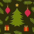 Christmas tree, presents and ornaments card Royalty Free Stock Photo