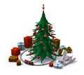 Christmas tree with presents and toys
