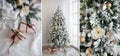 Christmas tree with presents underneath in living room Royalty Free Stock Photo