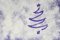 Christmas tree in purple on white background. Winter flour background with copy space. Color of Year 2022 Velvet violet Royalty Free Stock Photo