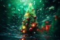 christmas tree in the rain with lights on it Royalty Free Stock Photo