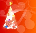 Christmas tree on the red background
