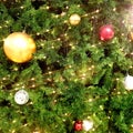 Christmas Tree red Ball And gold Bokeh Background. Royalty Free Stock Photo