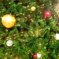 Christmas Tree red Ball And gold Bokeh Background. Royalty Free Stock Photo