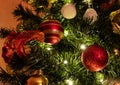 Christmas tree and red balls with Christmas decorations