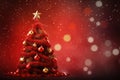 Christmas tree with red balls and golden star on bokeh background, Christmas Tree With Ornament And Bokeh Lights In Red Background Royalty Free Stock Photo