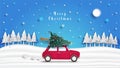 Christmas tree is on the red car.and the design of origami or paper cutting. and used as background Royalty Free Stock Photo