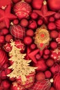 Christmas Tree and Red Gold Bauble Decorations Royalty Free Stock Photo