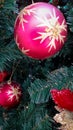 Christmas tree with red and gold bauble decorations