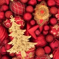 Christmas Tree and Red Gold Bauble Ornaments Royalty Free Stock Photo