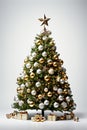 christmas tree with red and gold colored balls on white room wall Royalty Free Stock Photo