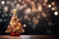 Christmas tree with red and golden baubles and star on bokeh background, A Christmas and New Year background features a Christmas Royalty Free Stock Photo
