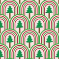 Christmas tree on red and green rainbows seamless pattern