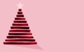 Christmas tree red,maroon,star with shadow on pinkbackground. Artwork minimal illustration pastel color design for new year, Chris