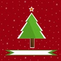 Christmas tree on red snowy background