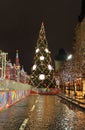 Christmas tree on Red Square, Moscow, by night.
