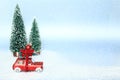 Christmas tree on red toy car Royalty Free Stock Photo