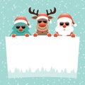 Christmas Tree Reindeer And Santa Claus Sunglasses Wish List Snow Turquoise Royalty Free Stock Photo