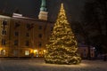 Christmas tree of Riga with star filter effect. Royalty Free Stock Photo