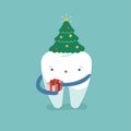 Christmas tree`s hat on tooth, Christmas festival of dental Royalty Free Stock Photo