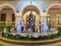 Christmas tree, Santa Claus and deer in the courtyard of the Sacred Heart Monastery and Educational Center in Haifa