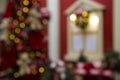 Christmas, tree scene, gifts and decorated window. Blurry background