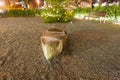 Christmas tree, sculpture and bench