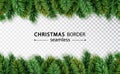 Christmas tree seamless border isolated on transparent background. Vector Christmas tree garland decoration or holiday