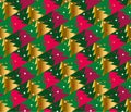 Christmas tree seamless geometry pattern in bright carnival colo